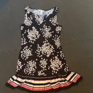 White House Black Market Black Floral Sleeveless Dress with Striped Ruffle
